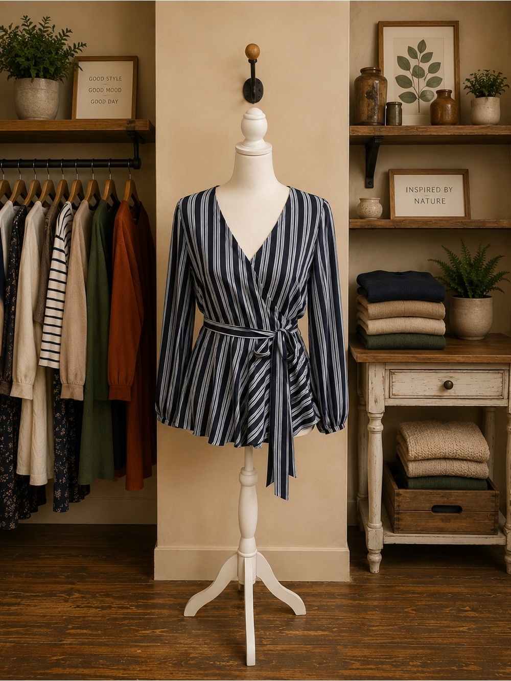 Loft Blue White Stripe True Wrap Peplum Blouse Medium